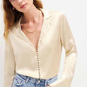 Reformation Cream Silk Button-Up Blouse